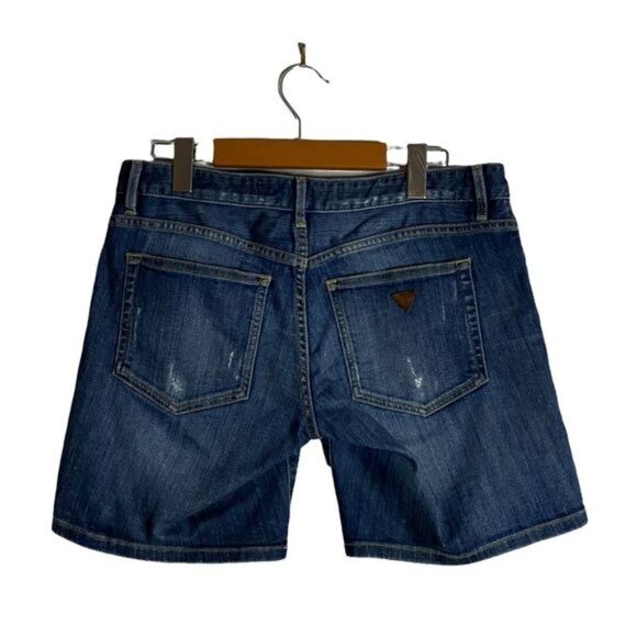 Guess Women’s Button Fly Distressed Bermuda Denim Shorts - Picture 4 of 6